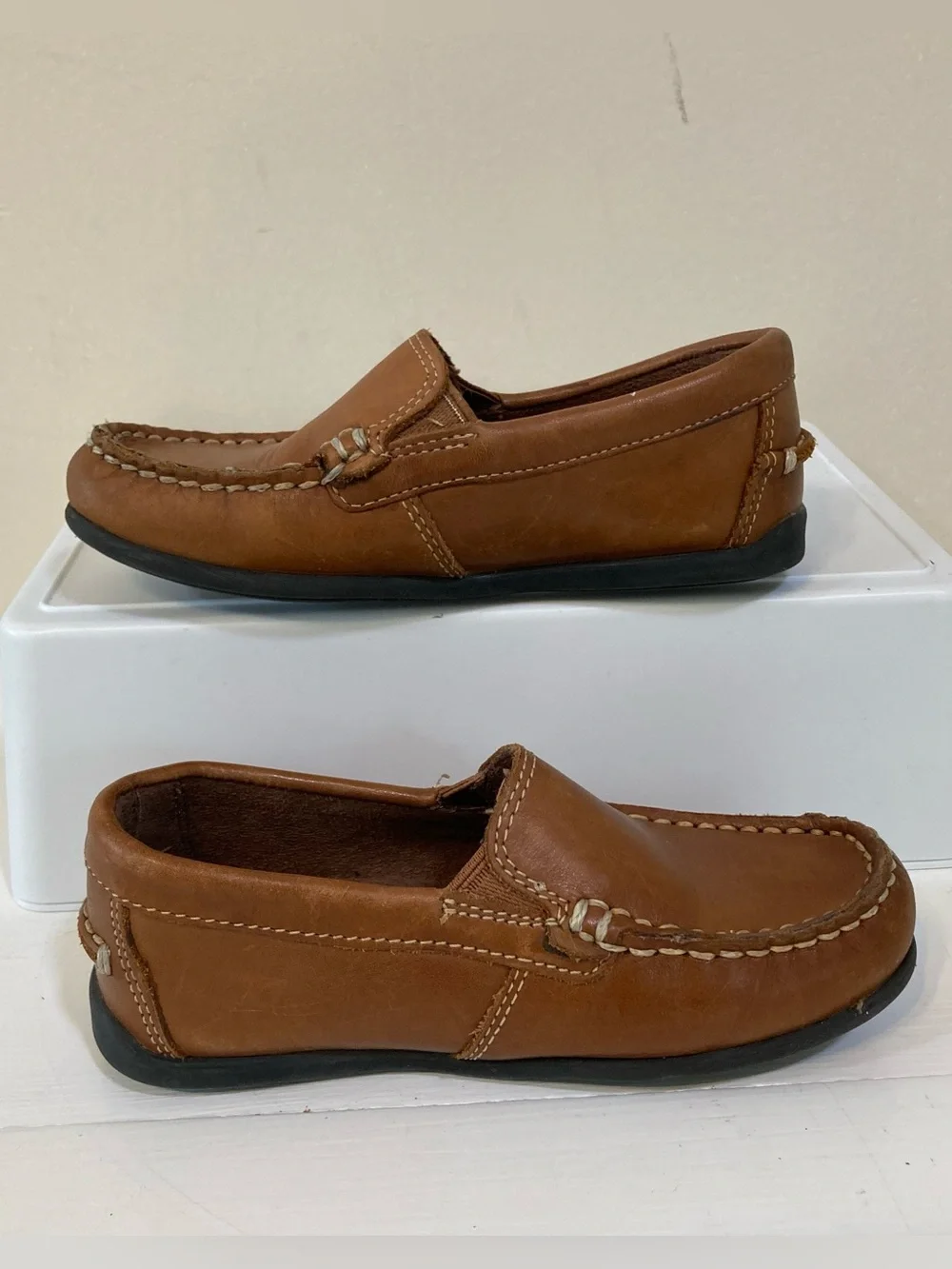 Florsheim Jasper Venetian Jr. Sz 10.5 Boys Brown Leather Loafers Slip On Shoes